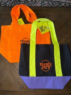 Trader Joe's Orange & Multi-Color Mini Tote Bag - Set of 2